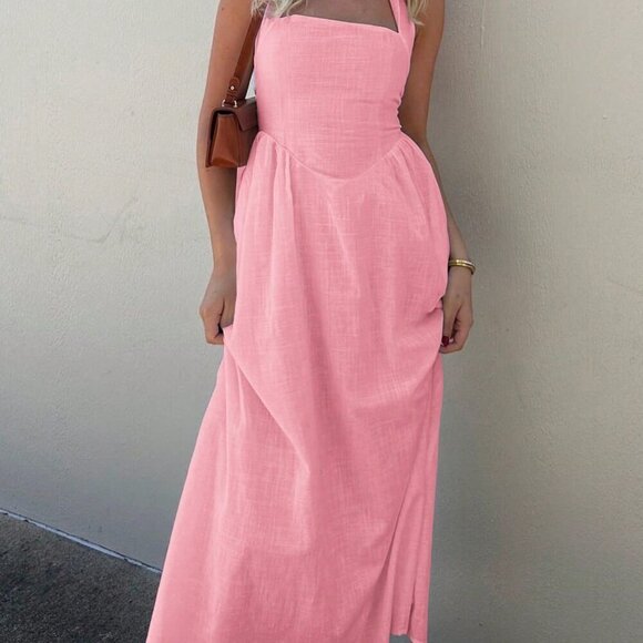 Pink Casual Women's Vacation Elegant Long Dress - Picture 7 of 10